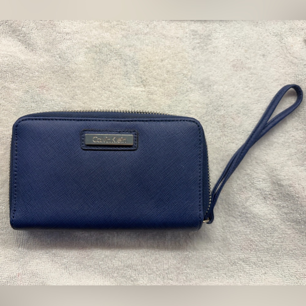 Calvin Klein Blue Zip Around Wristlet Wallet